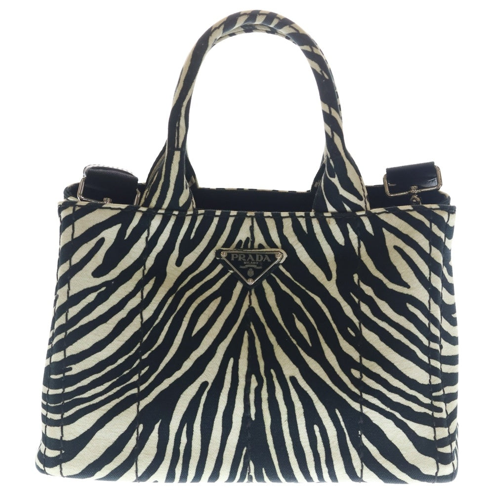 PRADA(プラダ) カナパ 2WAYハンドバッグ ゼブラ ショルダーバッグ ホワイト×ブラック キャンバス 1BG439 シルバー金具 レディース