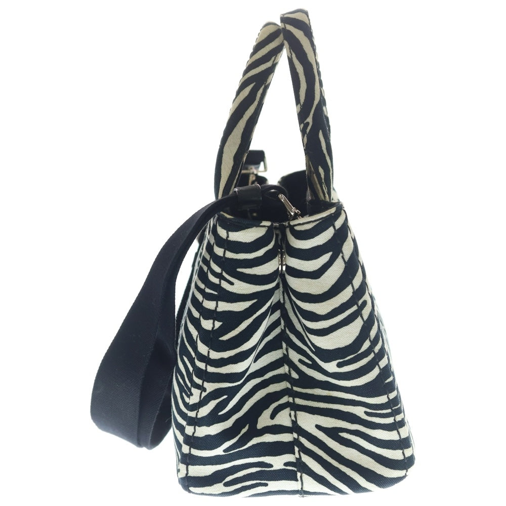 PRADA(プラダ) カナパ 2WAYハンドバッグ ゼブラ ショルダーバッグ ホワイト×ブラック キャンバス 1BG439 シルバー金具 レディース