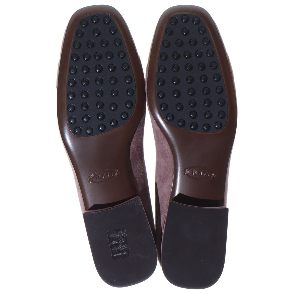 TOD'S(トッズ) ロゴ刻印金具 スエードレザーヒールパンプス サンダル ブラウン レディース