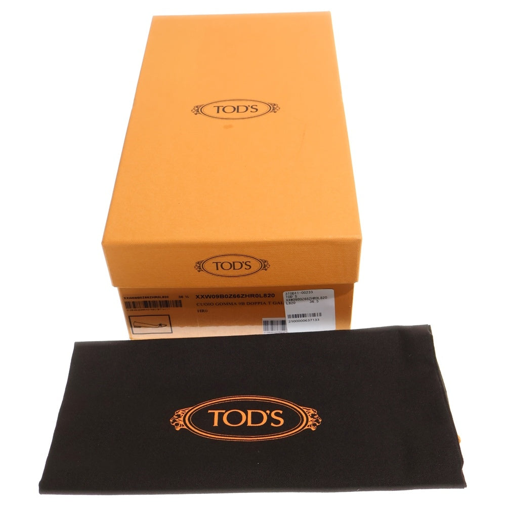 TOD'S(トッズ) ロゴ刻印金具 スエードレザーヒールパンプス サンダル ブラウン レディース