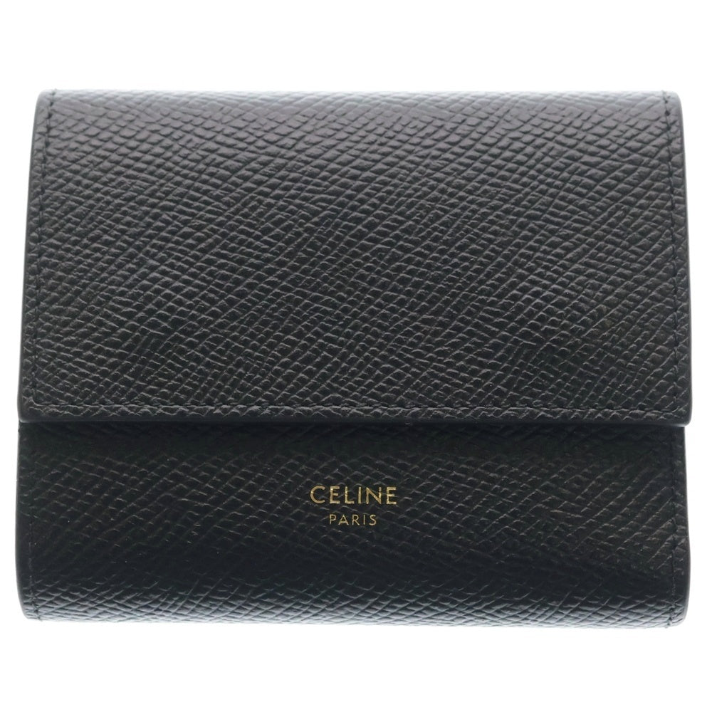 CELINE(セリーヌ) スモール トリフォールドウォレット ブラック レザー 三つ折り財布 レディース
