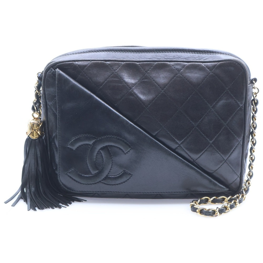 CHANEL(シャネル) マトラッセ ココマーク フリンジチェーンショルダーバッグ ブラック ラムスキン ゴールド金具 レディース