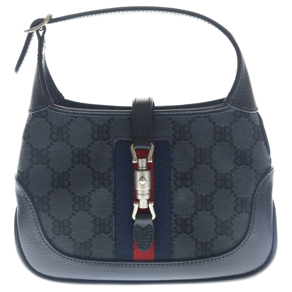 BALENCIAGA(バレンシアガ) ×GUCCI コラボ ジャッキー1961 ザ ハッカー プロジェクト 2WAY レザー切替キャンバスハンドバッグ ショルダーバッグ ブラック 680132 レディース