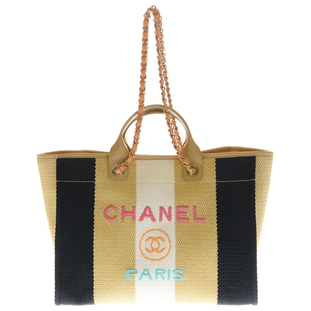 CHANEL(シャネル) ドーヴィル 2wayハンドバッグ ショルダーバッグ ブラック×ベージュ ラフィア×レザー レディース