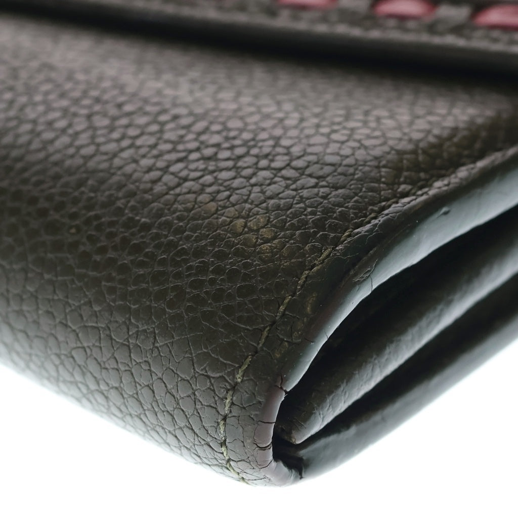 LOUIS VUITTON(ルイヴィトン) アンプラント ポルトフォイユ・サラ ロングウォレット カードケース 長財布 カーキ×ピンク レザー M64814 ゴールド金具 レディース