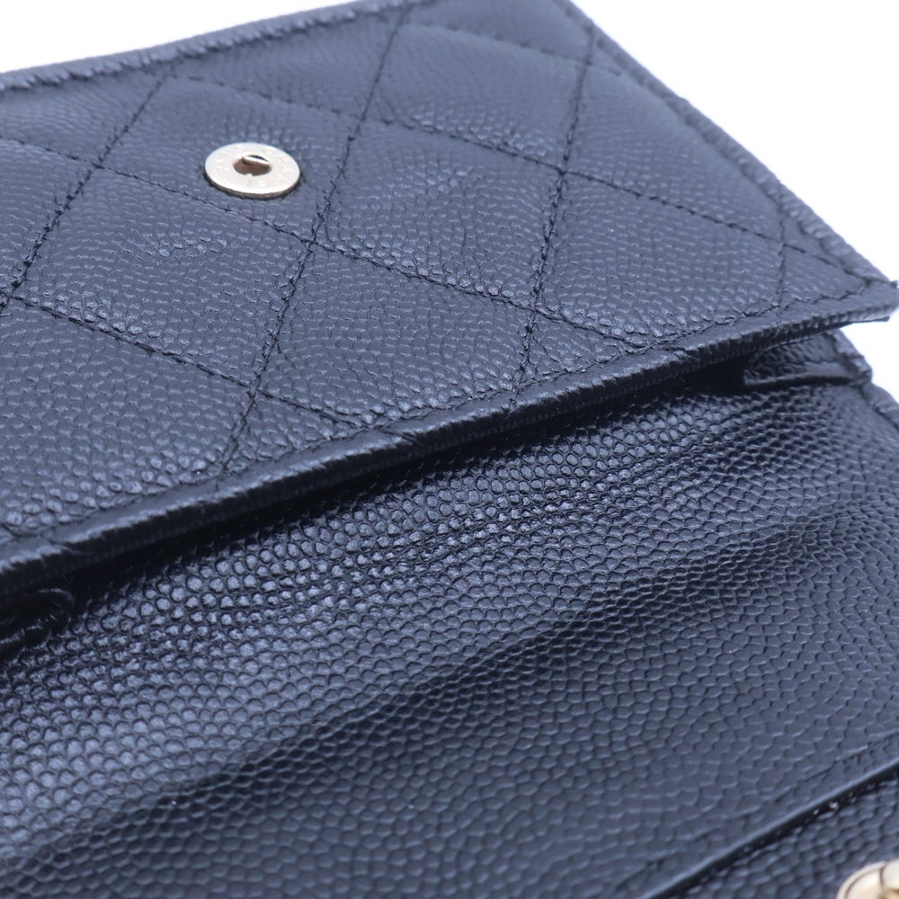CHANEL(シャネル) マトラッセ ココマーク キャビアスキン レザーコンパクトウォレット 三つ折り財布 GD金具 ブラック レディース