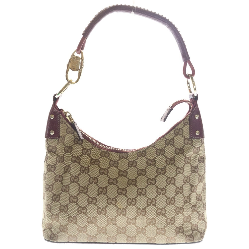 GUCCI(グッチ) GGキャンバス ショルダーバッグ ハンドバッグ ベージュ×ボルドー キャンバス×レザー 115002 ゴールド金具 レディース