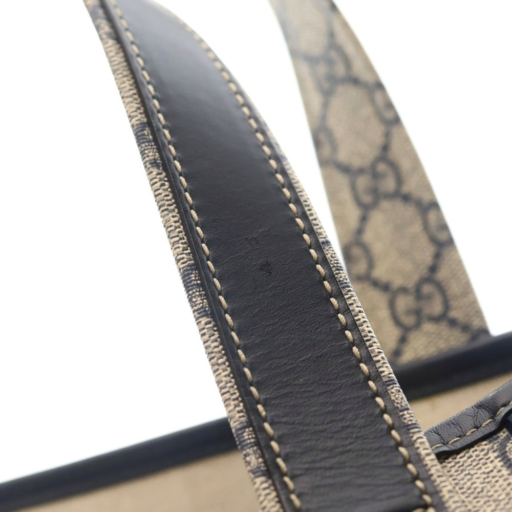 GUCCI(グッチ) GGスプリーム トートバッグ ハンドバッグ ベージュ×ネイビー レザー×PVC 211134 シルバー金具 レディース