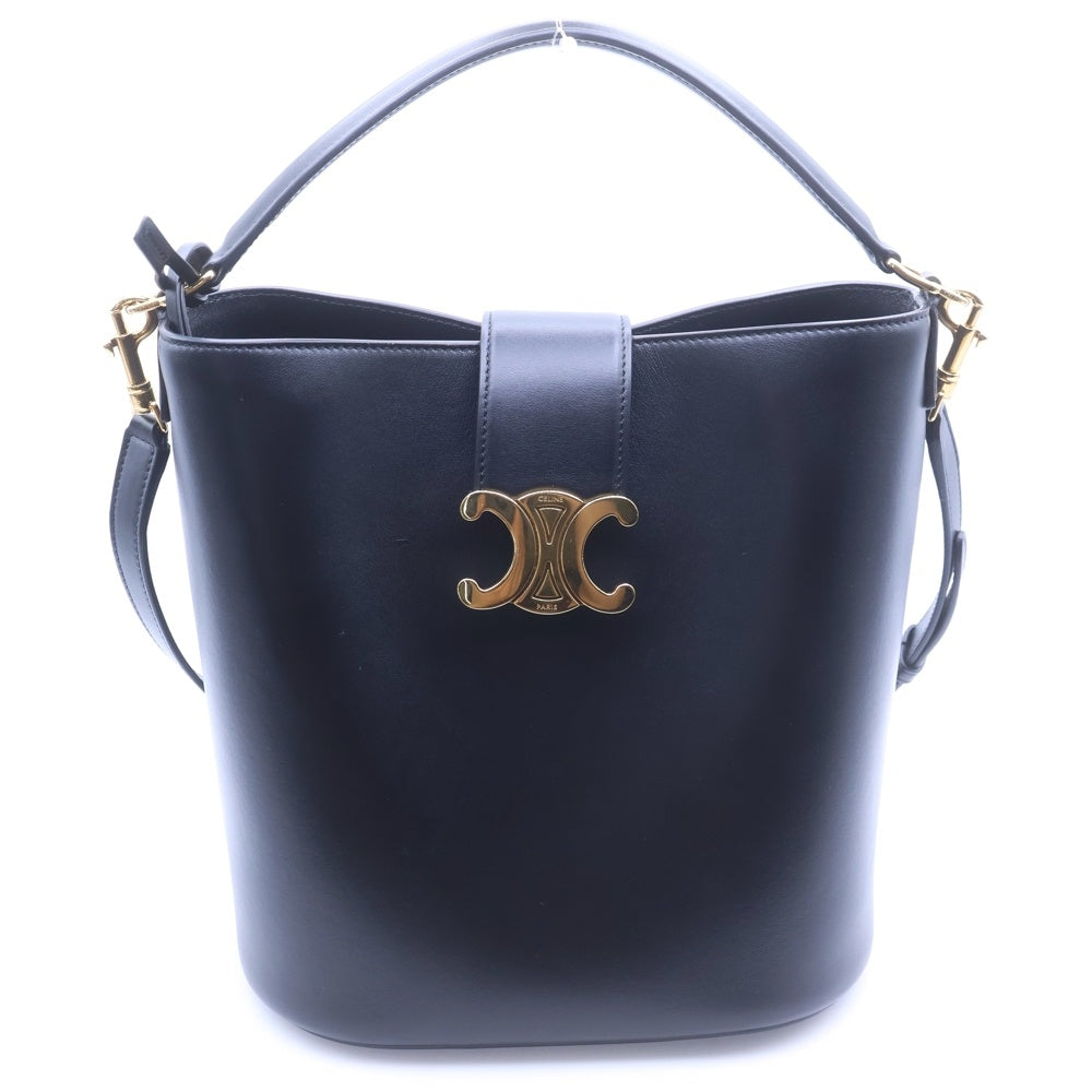 CELINE(セリーヌ) バケット ルイーズ ミディアム トリオンフ レザー 2WAY ハンド ショルダーバッグ ゴールド金具 ブラック レディース
