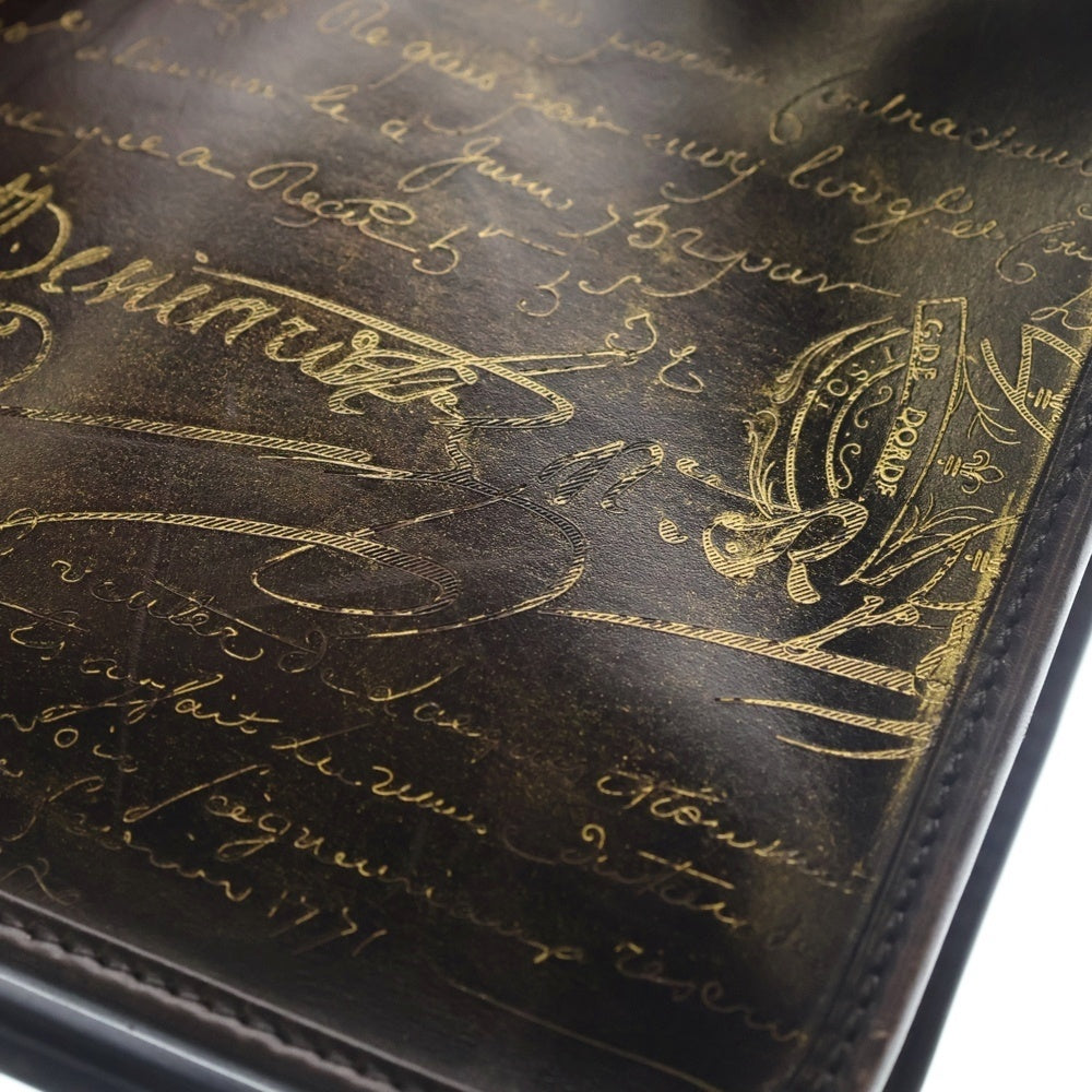 Berluti(ベルルッティ) アンジュール カリグラフィー スクリットレザー ブリーフケース ビジネスバッグ シルバー金具 ブラウン レディース