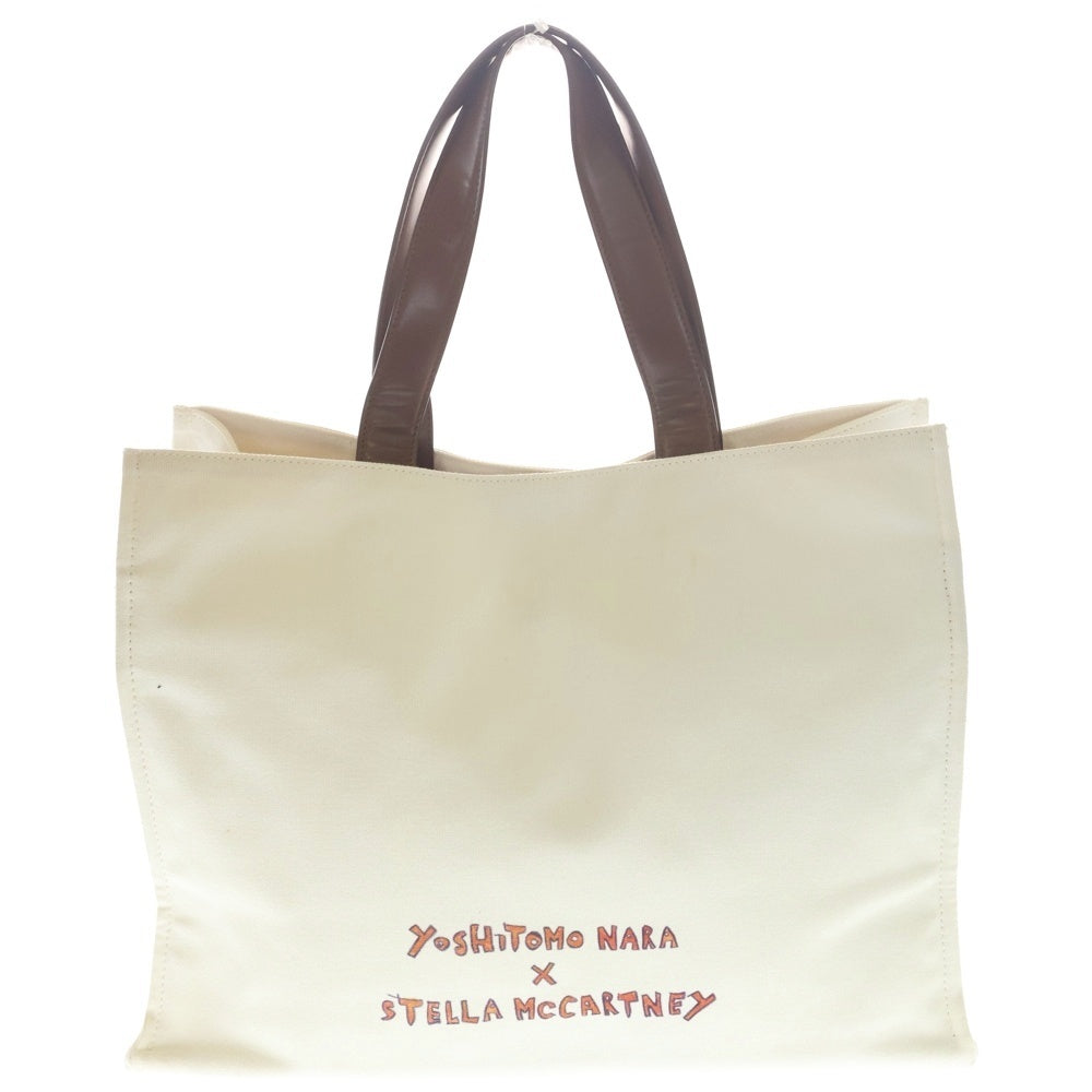 STELLA McCARTNEY(ステラマッカートニー) ×奈良美智 グラフィックプリント キャンバス レザー トートバッグ ホワイト/ブラウン レディース