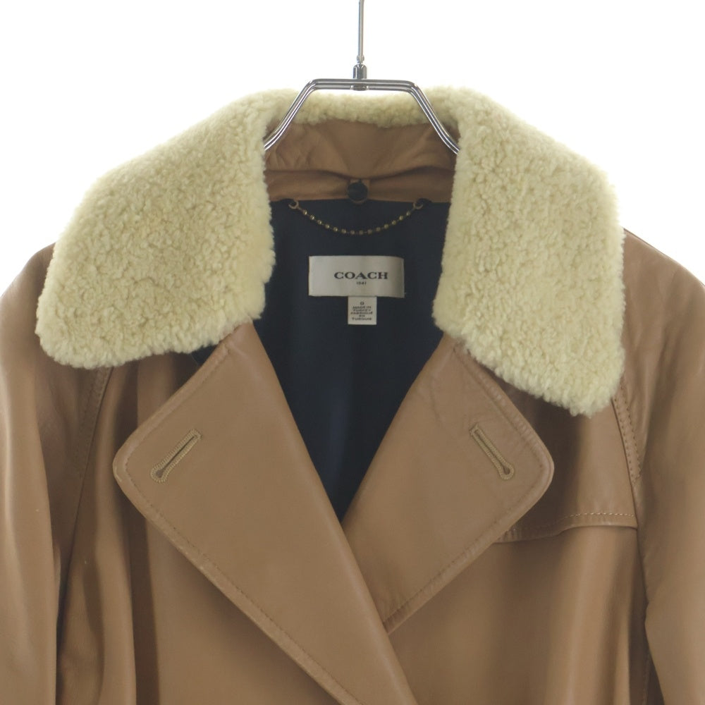 COACH(コーチ) デタッチャブル ボアカラー レザー ダブルブレスト トレンチコート ベージュ 55104 レディース