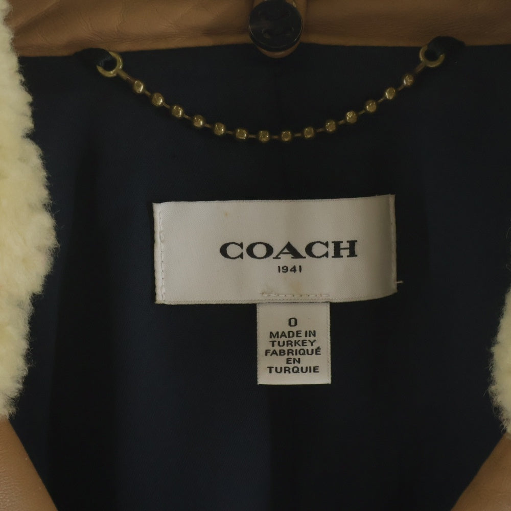 COACH(コーチ) デタッチャブル ボアカラー レザー ダブルブレスト トレンチコート ベージュ 55104 レディース