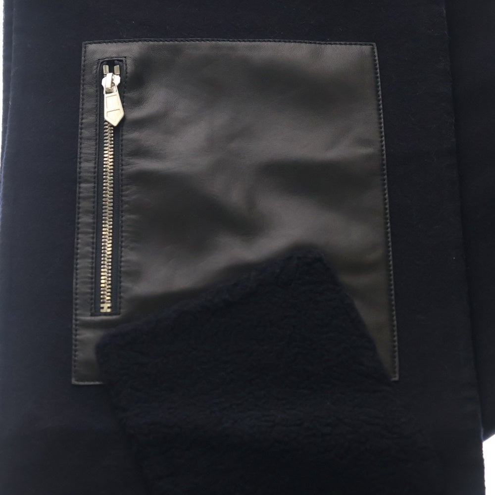 HERMES(エルメス) Out of Pocket アウトオブポケット レザーパッチ カシミヤ マフラー ストール ネイビー レディース