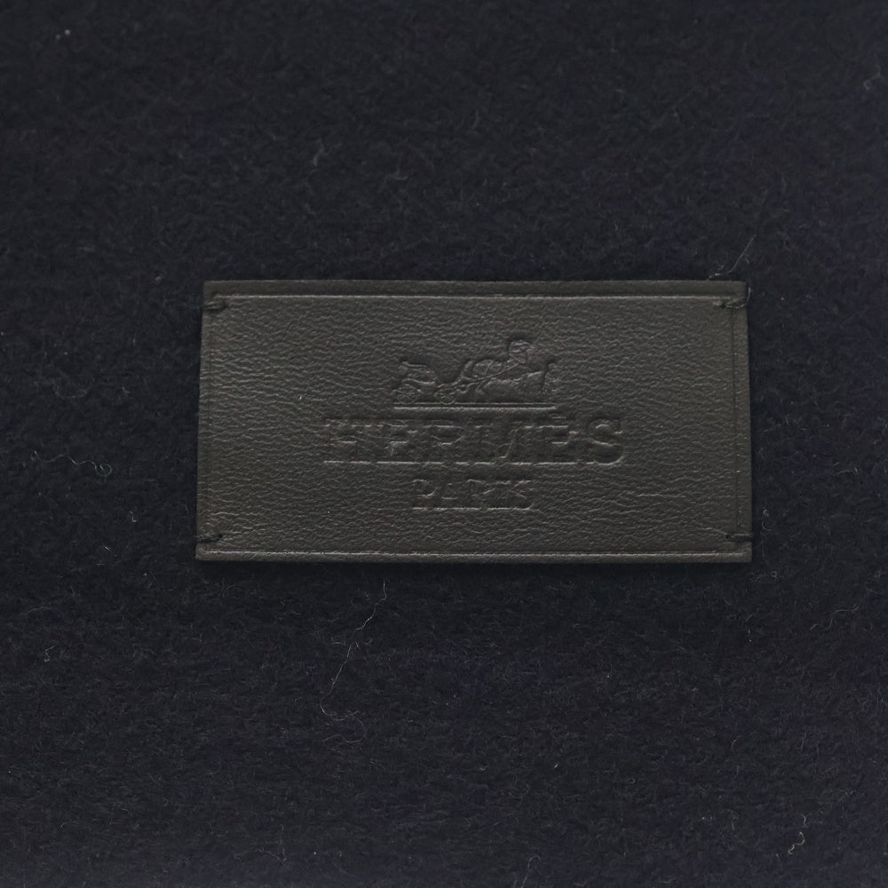 HERMES(エルメス) Out of Pocket アウトオブポケット レザーパッチ カシミヤ マフラー ストール ネイビー レディース