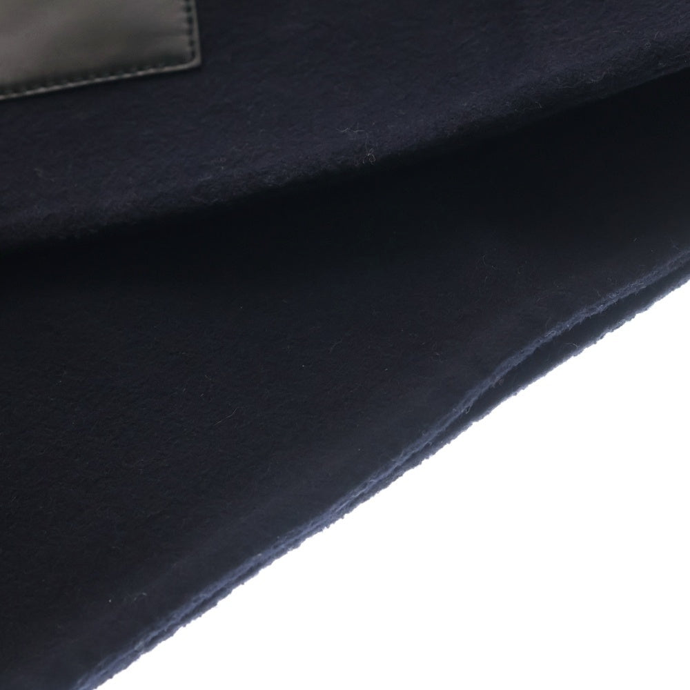 HERMES(エルメス) Out of Pocket アウトオブポケット レザーパッチ カシミヤ マフラー ストール ネイビー レディース