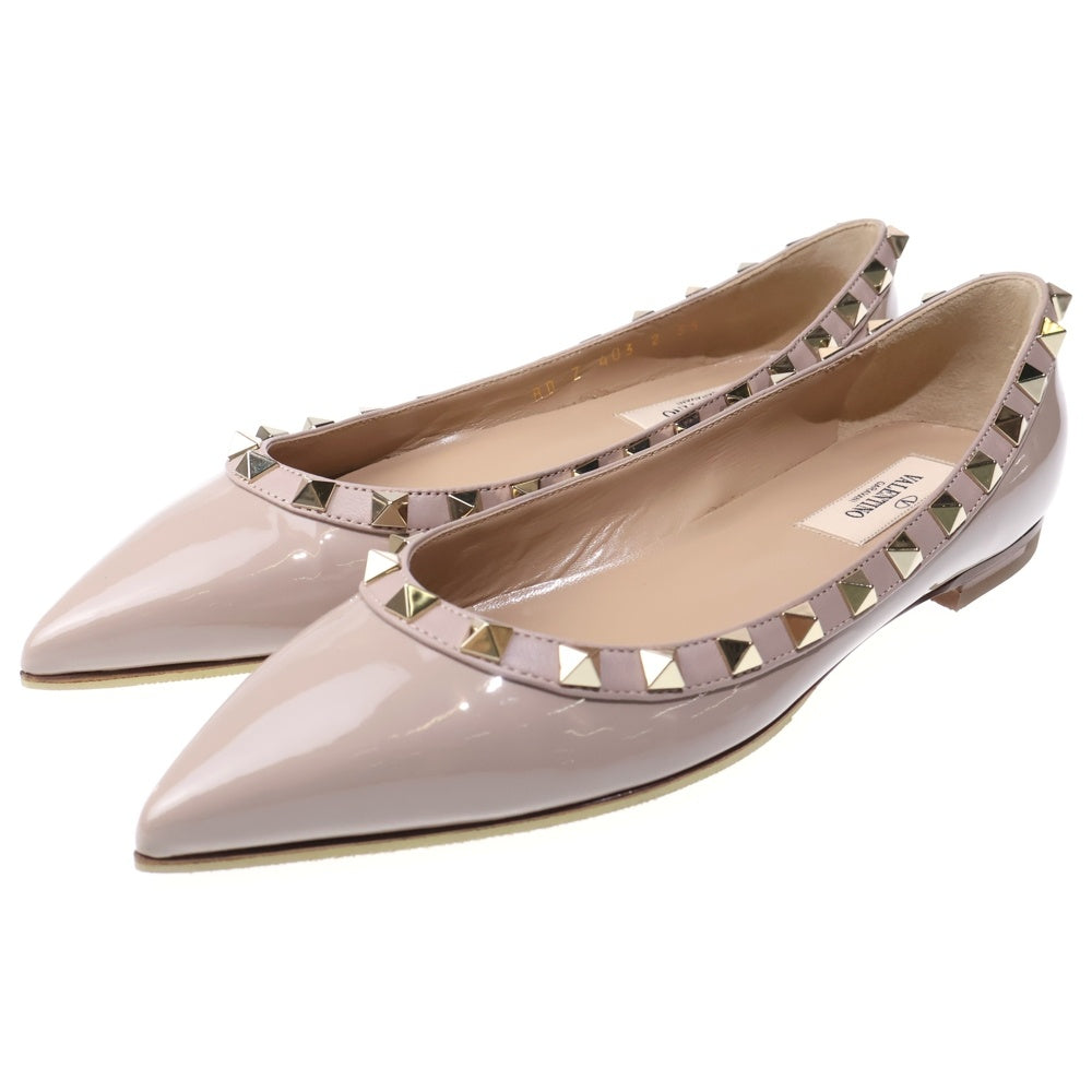 VALENTINO(ヴァレンティノ) ロックスタッズ パテントレザー フラットシューズ パンプス ピンクベージュ レディース