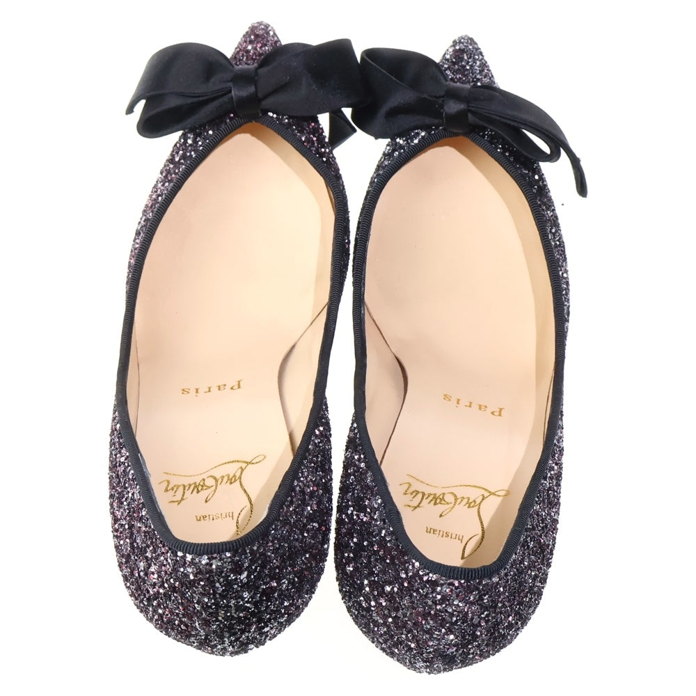 CHRISTIAN LOUBOUTIN(クリスチャンルブタン) ラメグリッター リボン ヒール パンプス シューズ ブラック/ピンク レディース
