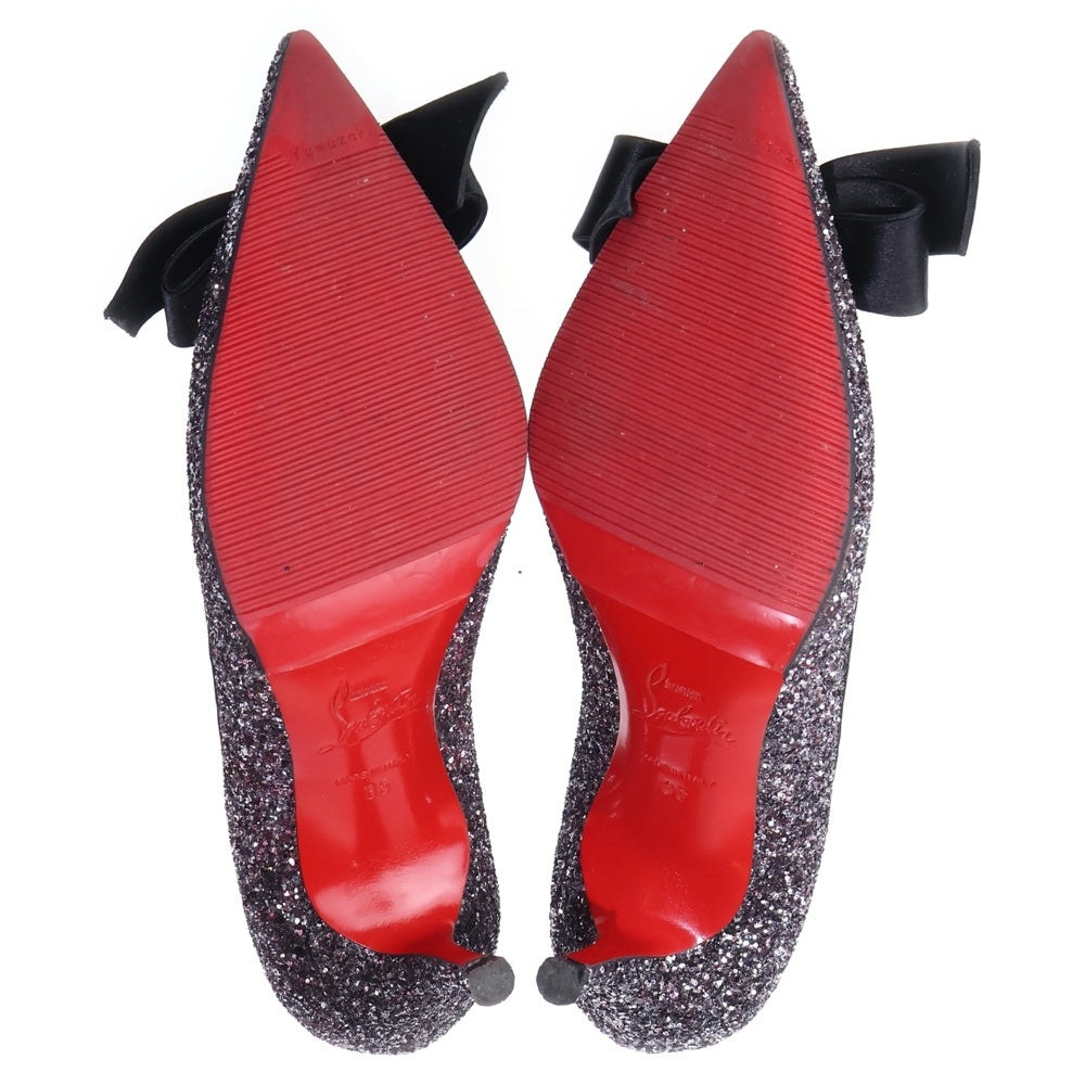 CHRISTIAN LOUBOUTIN(クリスチャンルブタン) ラメグリッター リボン ヒール パンプス シューズ ブラック/ピンク レディース