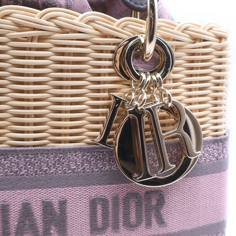 Christian Dior(クリスチャンディオール) レディディオール ウィッカー ミディアム 2WAY ハンドバッグ ショルダーバッグ ベージュ×ピンク ラフィア レディース