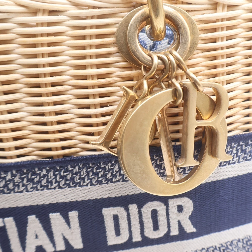 Christian Dior(クリスチャンディオール) レディディオール ウィッカー ミディアム 2WAY ハンドバッグ ショルダーバッグ ベージュ×ネイビー ラフィア レディース