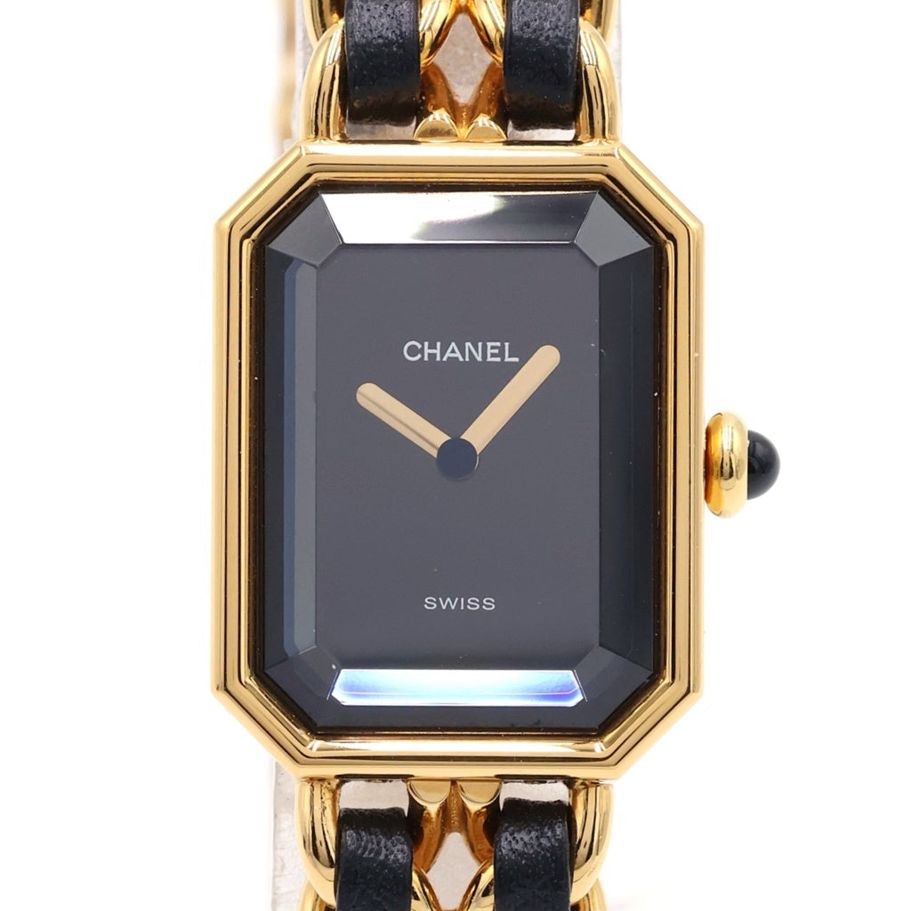 CHANEL(シャネル) プルミエール M GP×革/QZ ゴールドプレート クオーツ クォーツ 腕時計 H0001 黒文字盤レディース