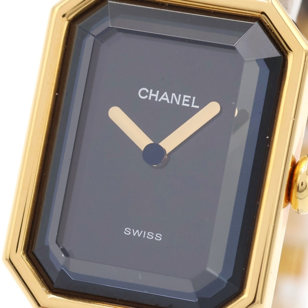 CHANEL(シャネル) プルミエール M GP×革/QZ ゴールドプレート クオーツ クォーツ 腕時計 H0001 黒文字盤レディース