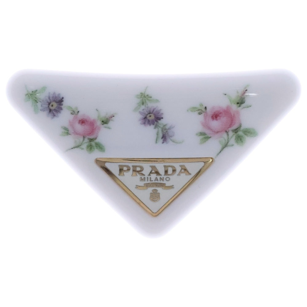 PRADA(プラダ) 花柄 フラワー バレッタ ヘアアクセ クリップ ホワイト ゴールド金具 レディース