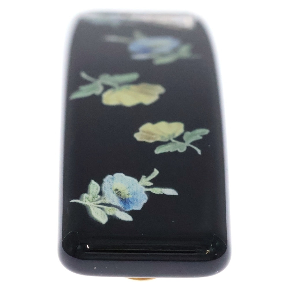 PRADA(プラダ) 花柄 フラワー バレッタ ヘアクリップ ブラック ゴールド金具 レディース