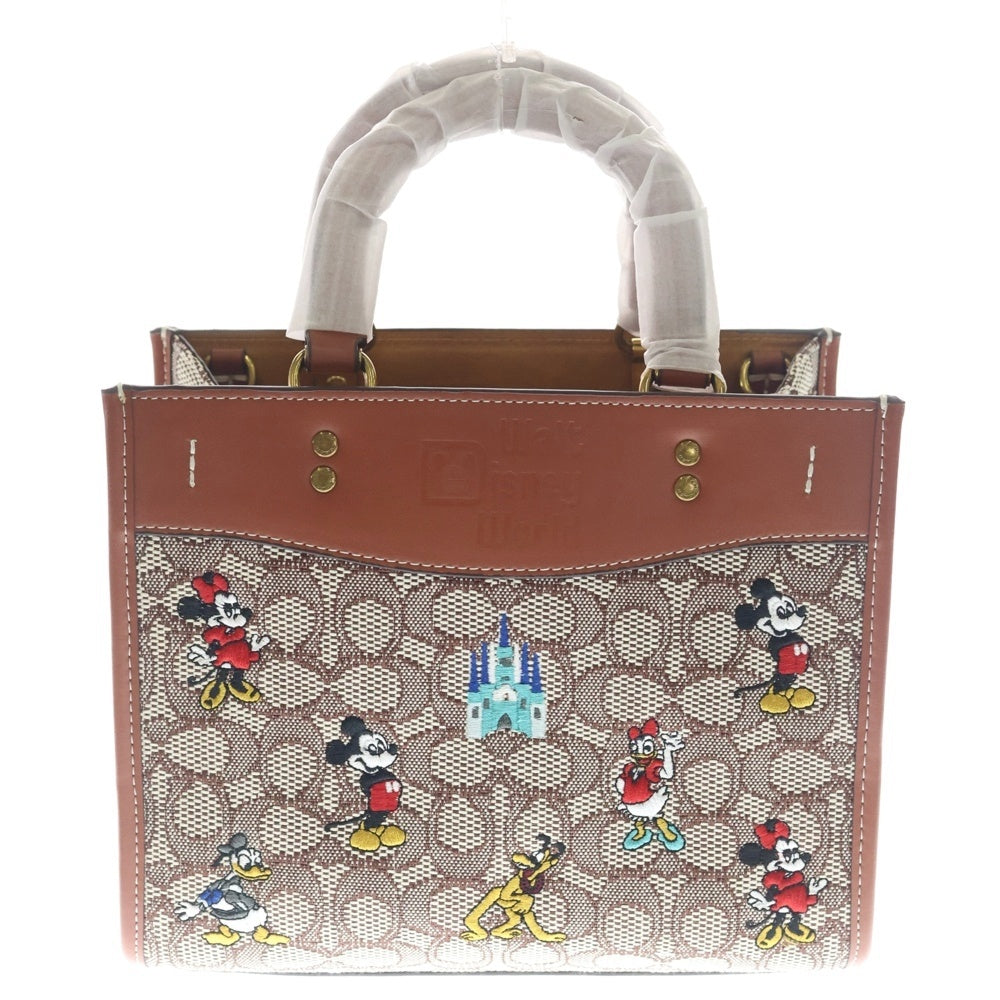 COACH(コーチ) ×Disney ローグ25 刺繍 シグネチャー 2WAYハンドバッグ ショルダーバッグ ブラウン×アイボリー キャンバス×レザー C8553 ゴールド金具 レディース