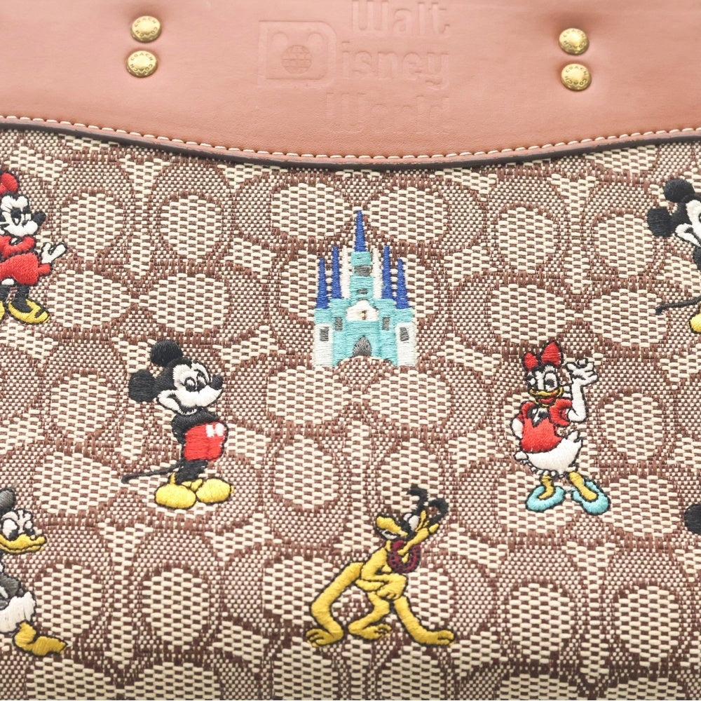 COACH(コーチ) ×Disney ローグ25 刺繍 シグネチャー 2WAYハンドバッグ ショルダーバッグ ブラウン×アイボリー キャンバス×レザー C8553 ゴールド金具 レディース