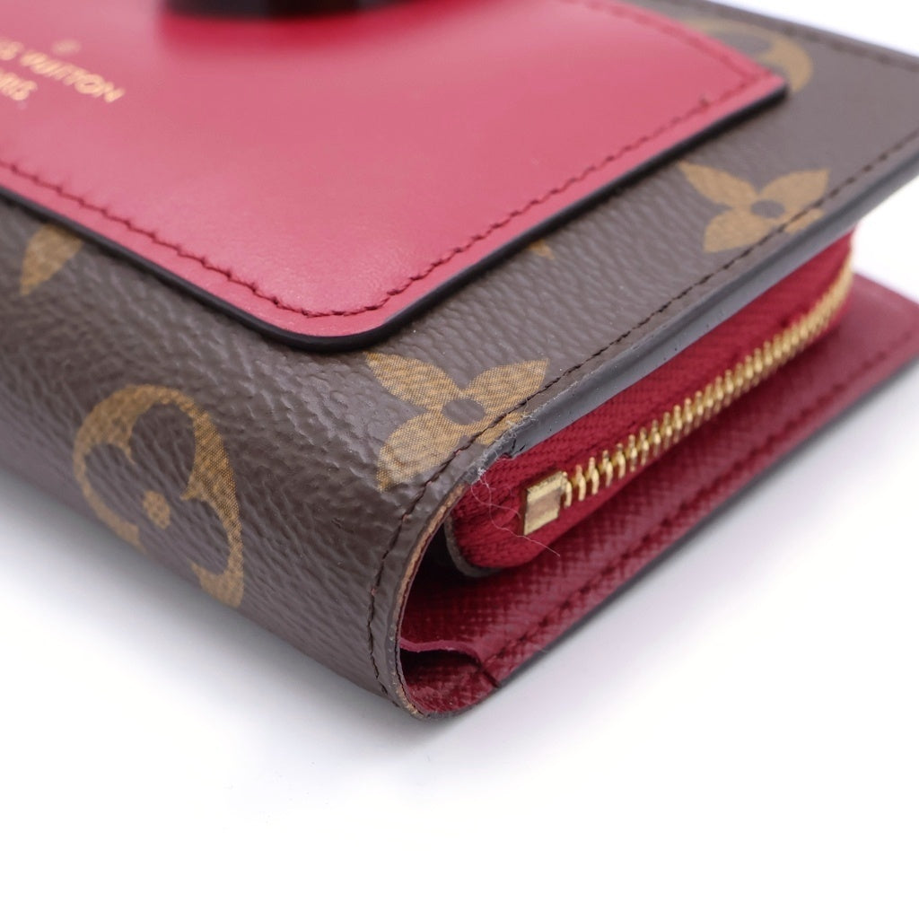 LOUIS VUITTON(ルイヴィトン) モノグラム ポルトフォイユジュリエット フューシャ 二つ折り財布 ロングウォレット ブラウン×ピンク M69433 ゴールド金具 レディース