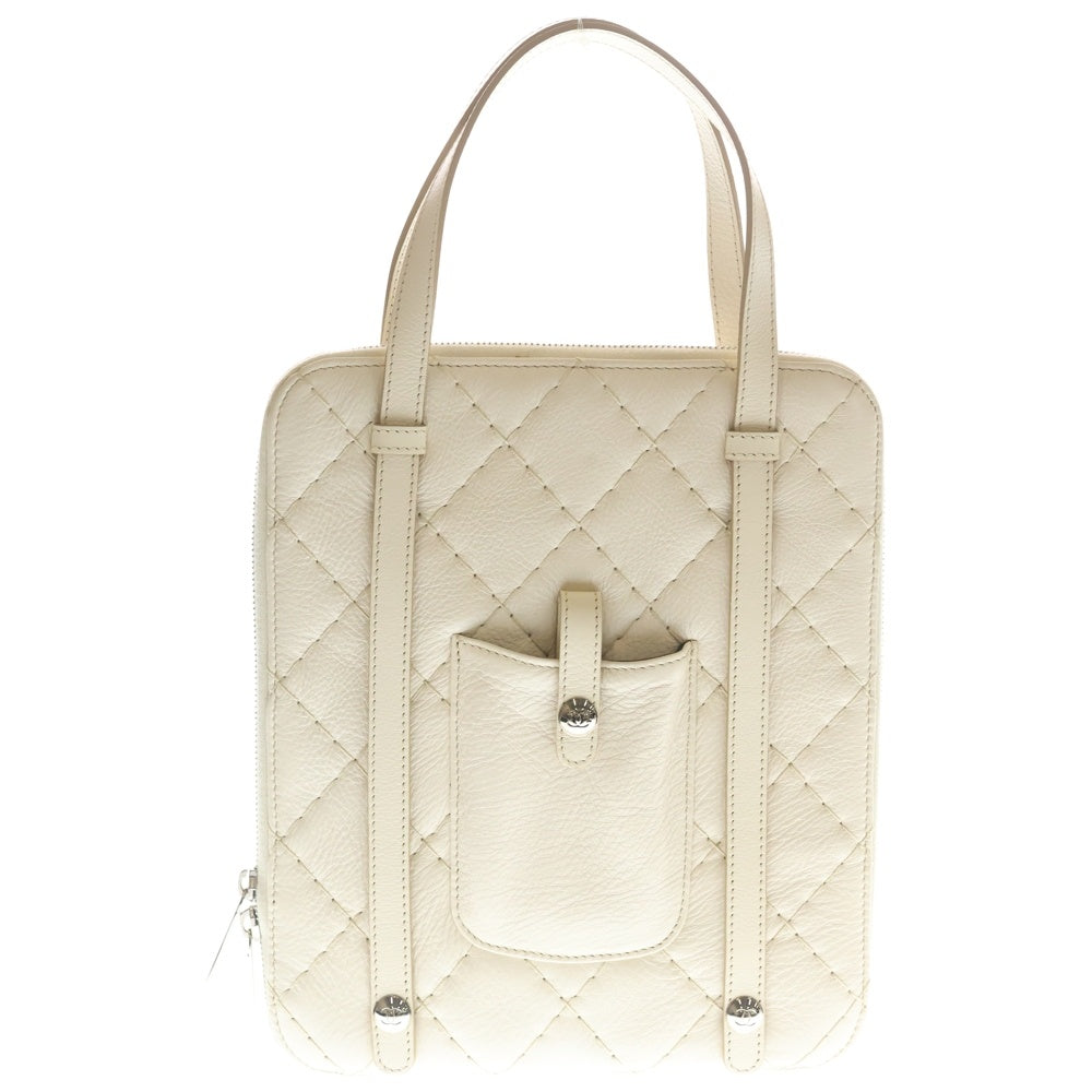 CHANEL(シャネル) ワイルドステッチ タブレットケース トートバッグ ハンドバッグ ホワイト レザー シルバー金具 レディース