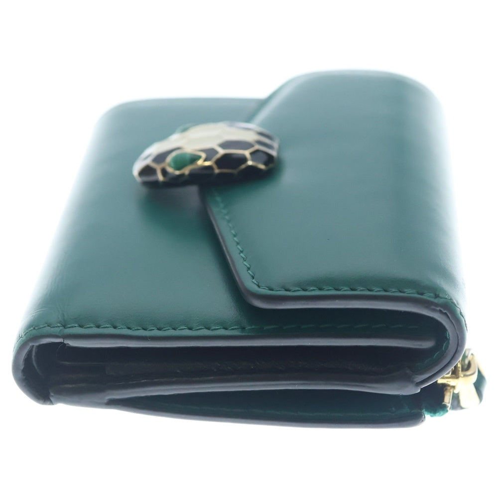 BVLGARI(ブルガリ) セルペンティ 三つ折り財布 コンパクトウォレット コインケース グリーン レザー ゴールド金具 レディース