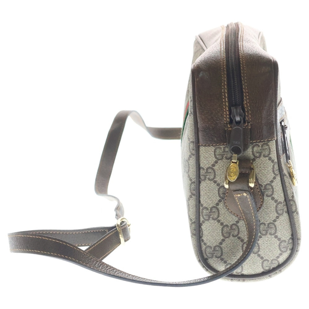 GUCCI(グッチ) オールドグッチ GGスプリーム ショルダーバッグ ブラウン×ベージュ レザー×PVC ゴールド金具 レディース