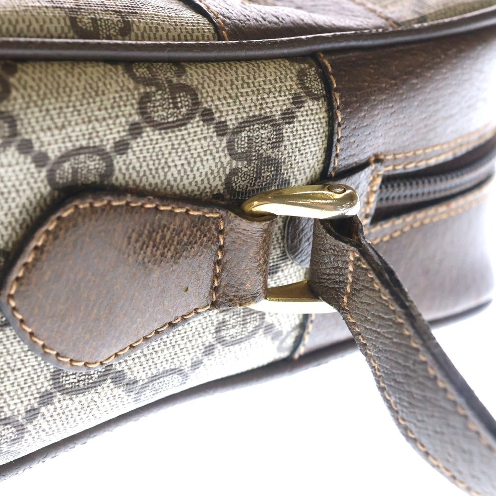 GUCCI(グッチ) オールドグッチ GGスプリーム ショルダーバッグ ブラウン×ベージュ レザー×PVC ゴールド金具 レディース