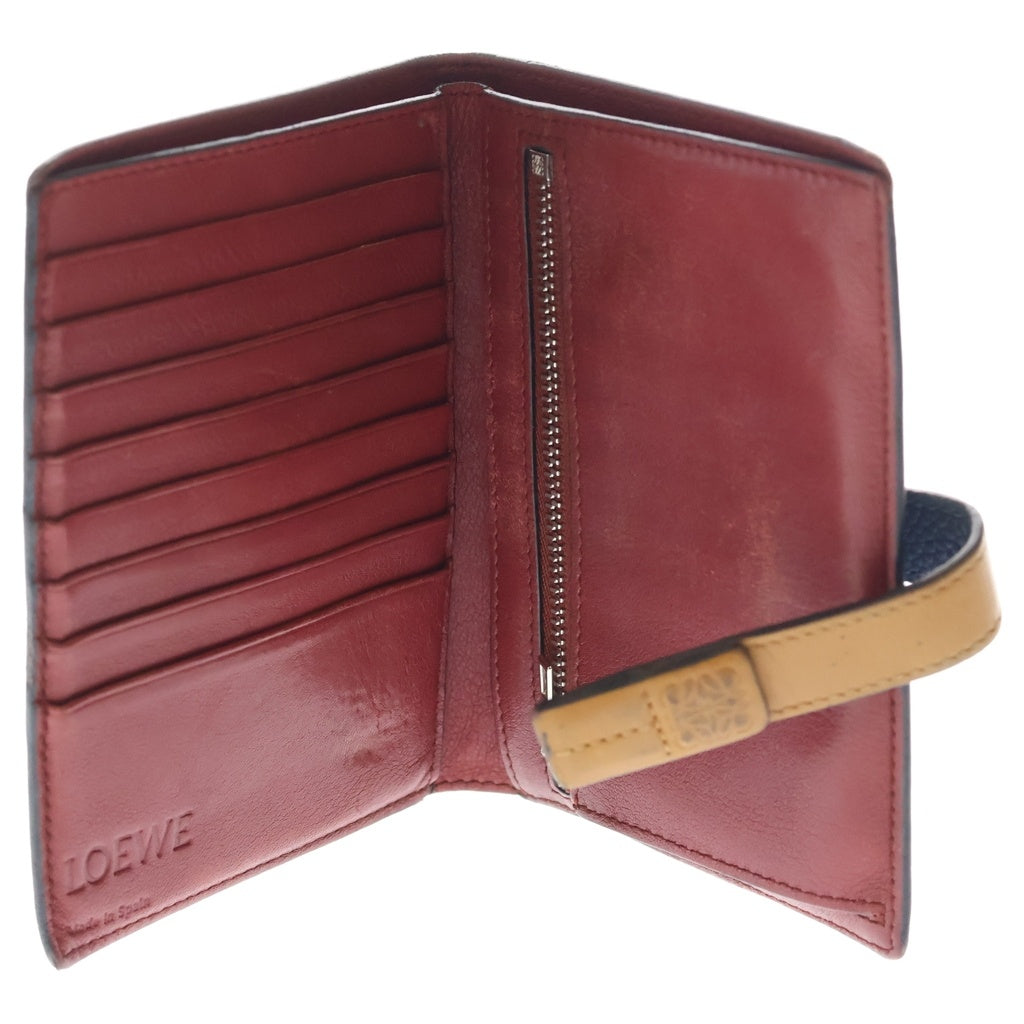 LOEWE(ロエベ) バーティカル コンパクトウォレット 二つ折り財布 コインケース ブルー×ブラウン×レッド レザー シルバー金具