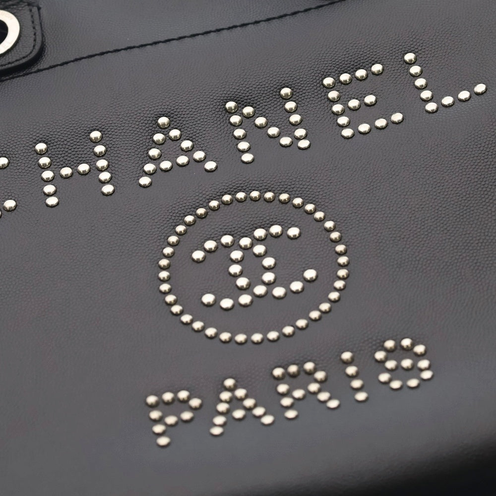 CHANEL(シャネル) ドーヴィルMM スタッズ ハンドバッグ トートバッグ ブラック キャビアスキン A57067 シルバー金具 レディース