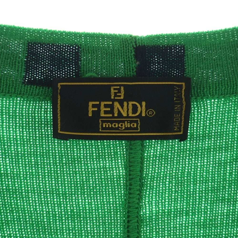 FENDI(フェンディ) FFロゴ ゴールドボタン ウール ニット カーディガン グリーン レディース