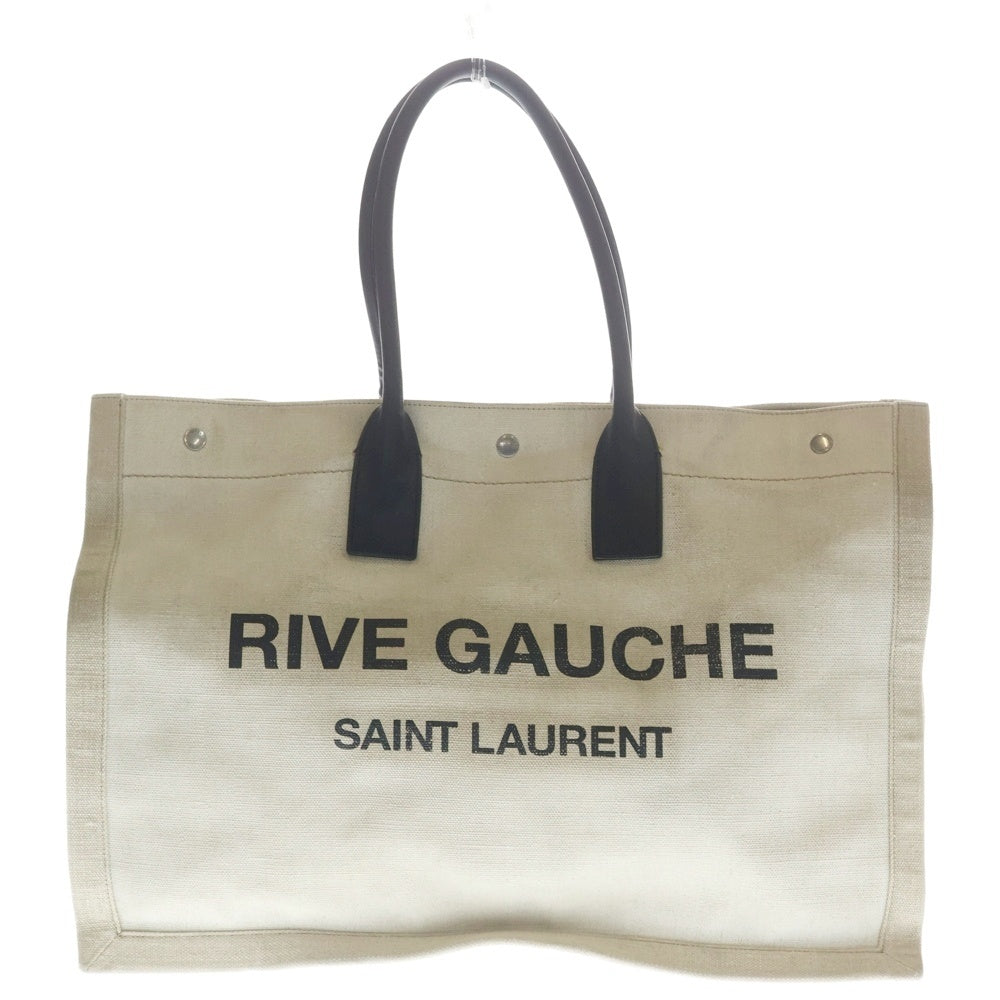 SAINT LAURENT PARIS(サンローランパリ) リヴゴーシュ トートバッグ ハンドバッグ ベージュ×ブラック キャンバス×レザー 499290 シルバー金具 レディース