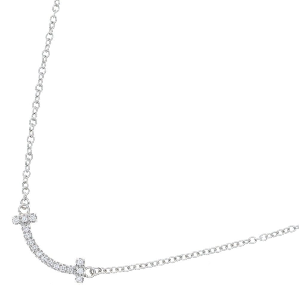 TIFFANY & Co.(ティファニー) Tスマイル ミニ ダイヤ ネックレス ペンダント チェーン シルバー K18WG 2.4g レディース