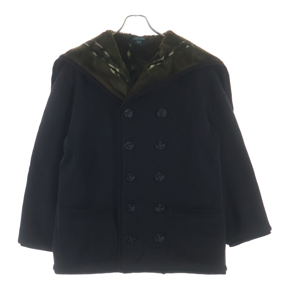 Jean Paul GAULTIER(ジャンポールゴルチエ) ファーライニング ショールカラー ダブルブレスト ニットジャケット Pコート ブラック/カーキ レディース