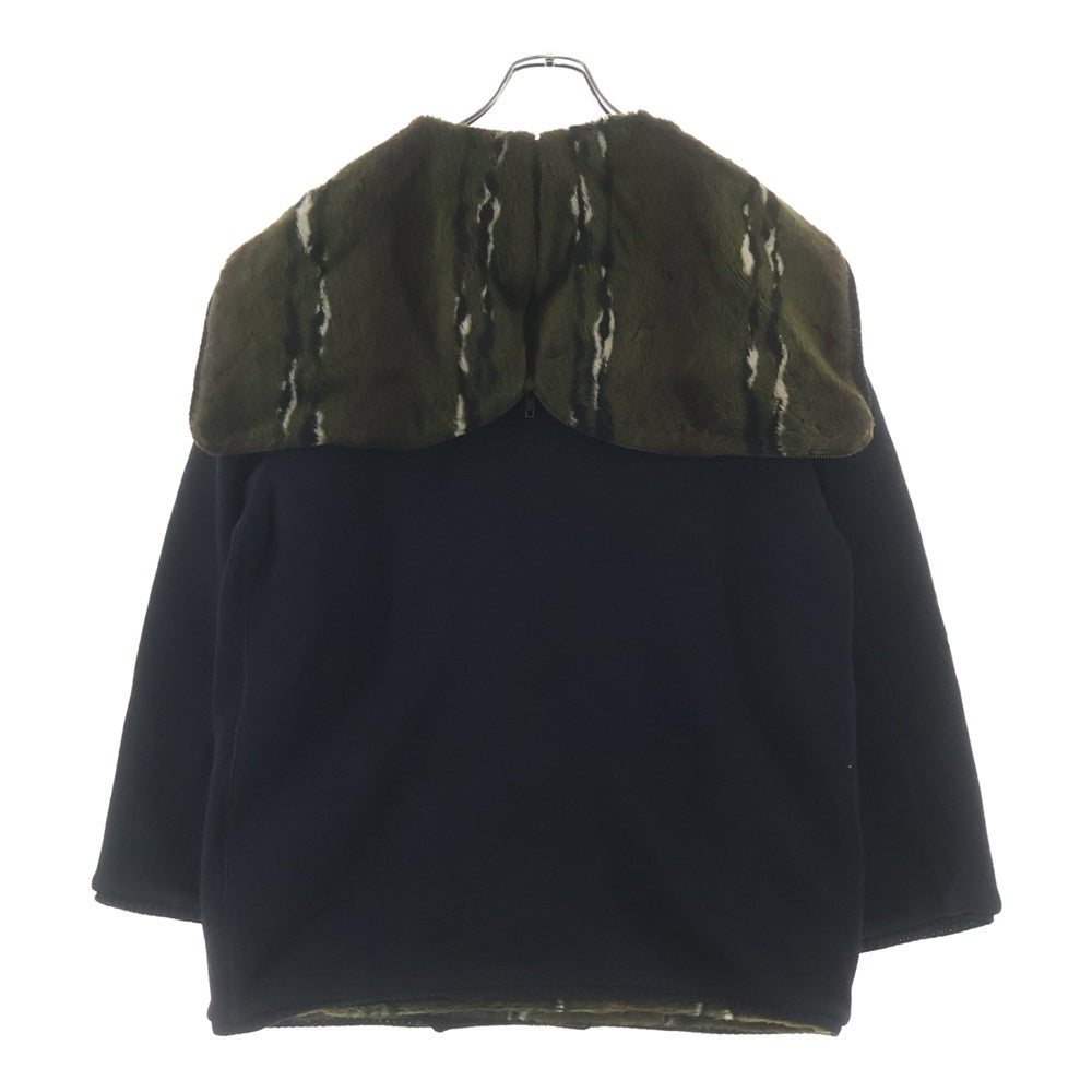 Jean Paul GAULTIER(ジャンポールゴルチエ) ファーライニング ショールカラー ダブルブレスト ニットジャケット Pコート ブラック/カーキ レディース