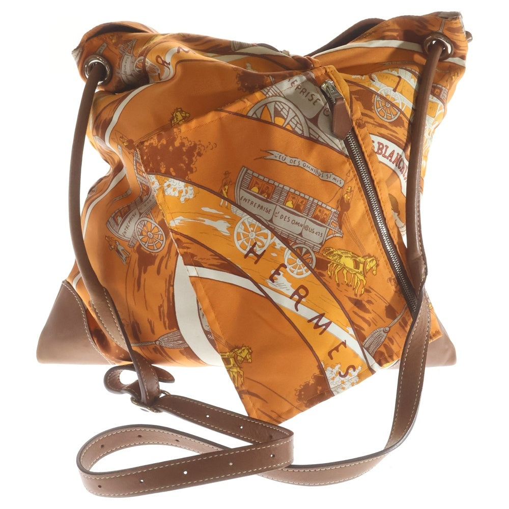 HERMES(エルメス) シルキーシティPM オムニバスと白い貴婦人のゲーム ショルダーバッグ ブラウン×オレンジ シルク×レザー シルバー金具 レディース