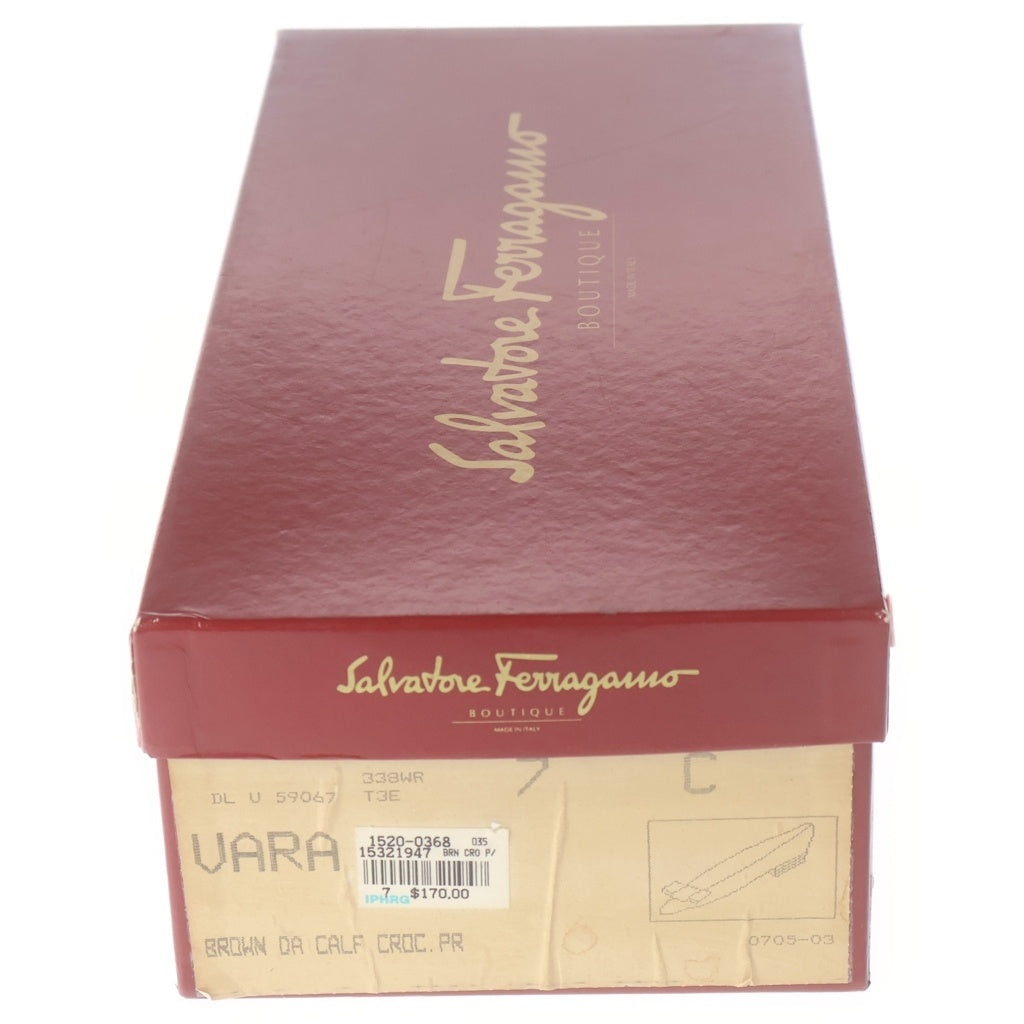Salvatore Ferragamo(サルヴァトーレ フェラガモ) ヴァラ リボン クロコ型押し ヒールパンプス ブラウン 7 レディース
