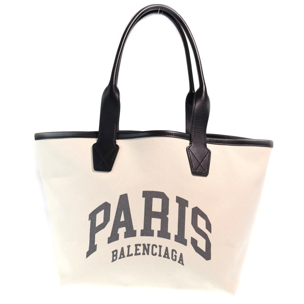BALENCIAGA(バレンシアガ) シティズ パリス トートバッグ アイボリー×ブラック キャンバス×レザー 692068 レディース
