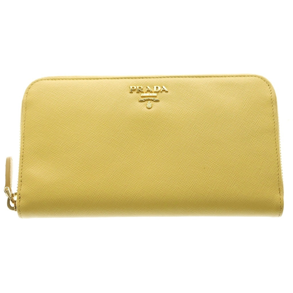 PRADA(プラダ) サフィアーノ ラウンドファスナー長財布 ロングウォレット カードケース イエロー レザー ゴールド金具 レディース