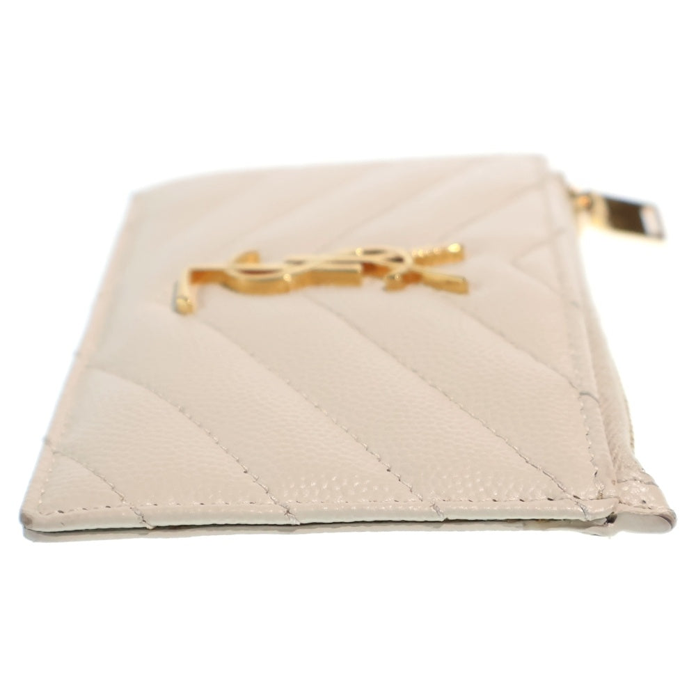 SAINT LAURENT PARIS(サンローランパリ) カサンドラ フラグメントケース カードケース 小物入れ ホワイト レザー ゴールド金具 レディース