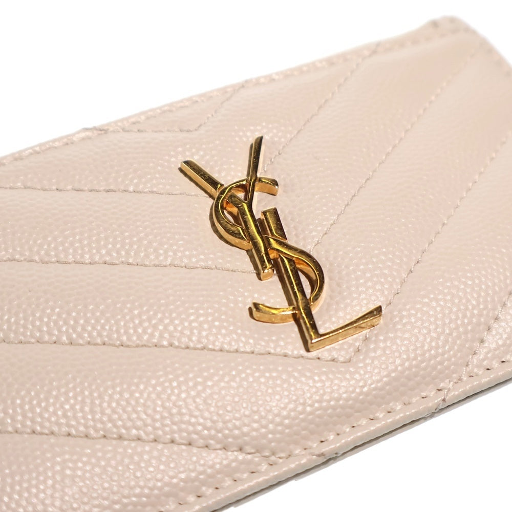 SAINT LAURENT PARIS(サンローランパリ) カサンドラ フラグメントケース カードケース 小物入れ ホワイト レザー ゴールド金具 レディース
