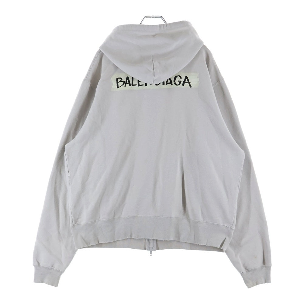 BALENCIAGA(バレンシアガ) Masking Tape Oversized Hoodie マスキングテープ ロゴプリント オーバーサイズ ジップアップ スウェットパーカー フーディー グレー 850338